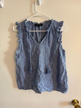 Ellen Tracy Blue Gingham Ruffle Tie-Front Camisole